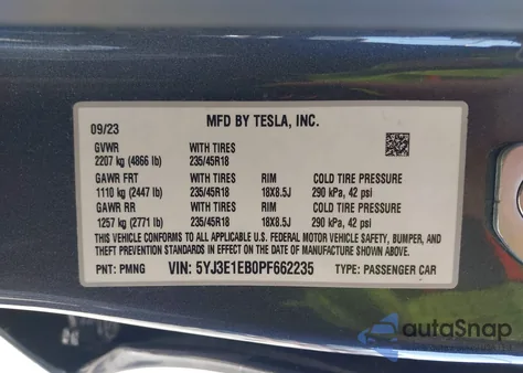 2023 Tesla Model 3 Long Range Dual Motor All-Wheel Drive from USA, damaged, VIN 5YJ3E1EB0PF662235